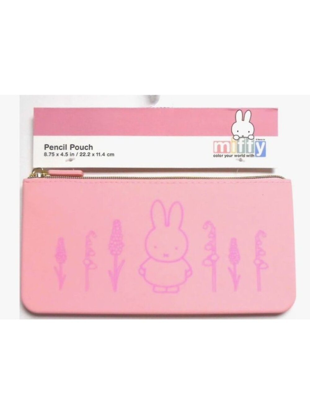 Miffy Pink Floral Pencil Pouch With Zipper Closure 8.75 X 4.5 Inches Durable Des